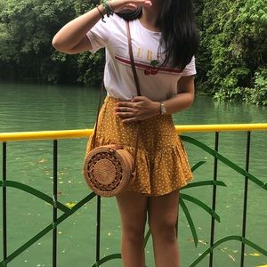 Zara Mustard yellow polka dot skirt